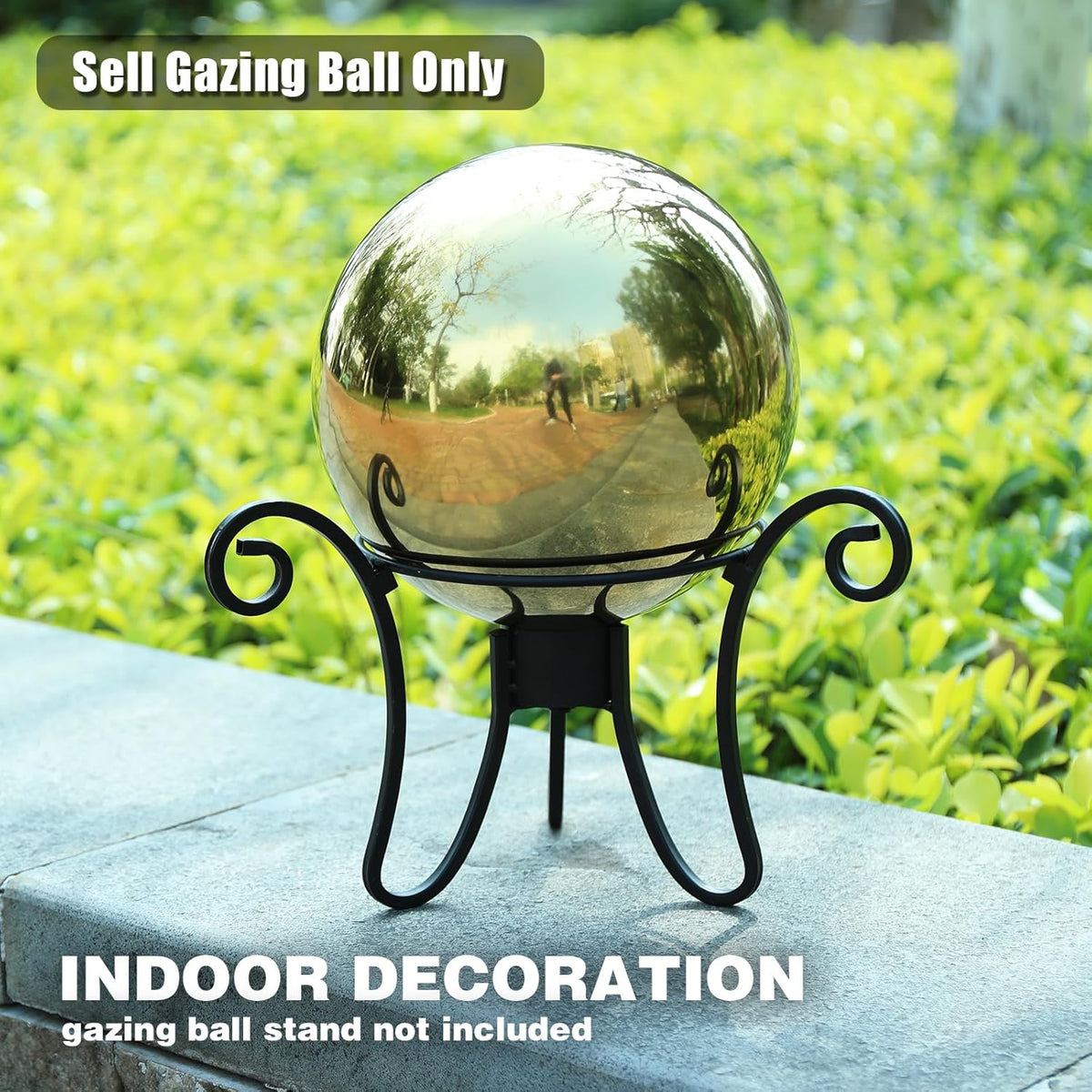 VCUTEKA Gazing Ball, 10" Stainless Steel Mirror Ball Reflective Garden Sphere, Gazing Globe for