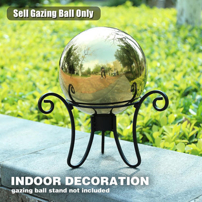 VCUTEKA Gazing Ball, 10" Stainless Steel Mirror Ball Reflective Garden Sphere, Gazing Globe for