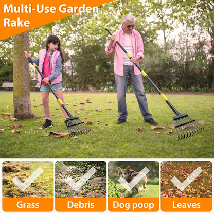 Garden Rake for Leaves, 65 inch Long Rake, 11 Tines Small Narrow Rake, Heavy Duty Metal Leaf Rakes