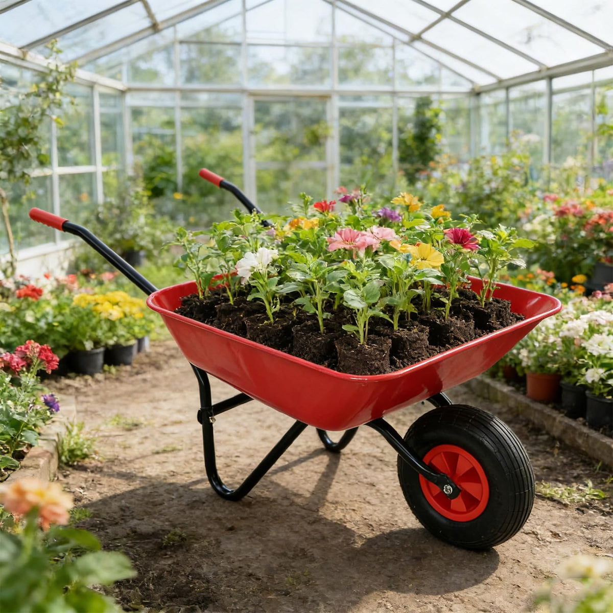 Heavy Duty Steel Tray Garden Wheelbarrow with 12" Pneumatic Single Wheel
