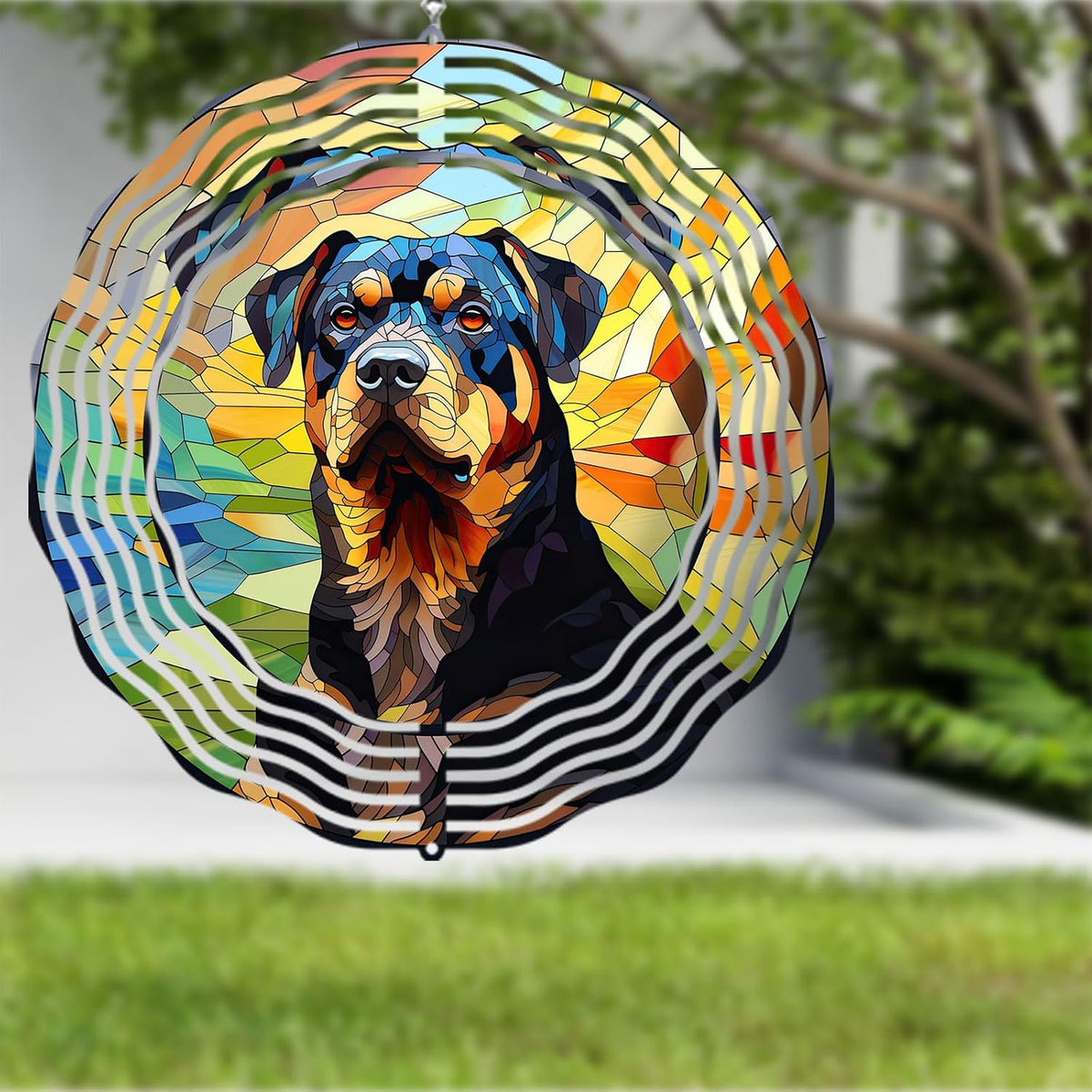 Rottweiler Dog Wind Spinners Outdoor Dog Memorial Gifts, 3D Metal Kinetic Hanging Garden Wind