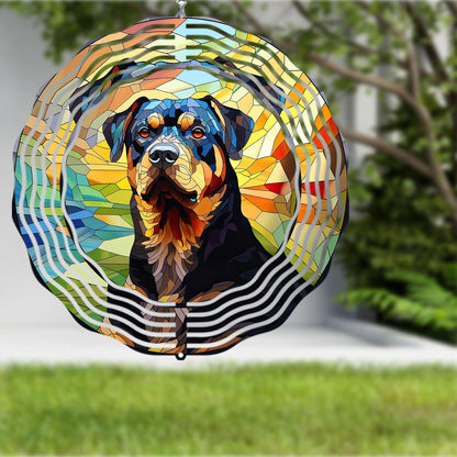 Rottweiler Dog Wind Spinners Outdoor Dog Memorial Gifts, 3D Metal Kinetic Hanging Garden Wind