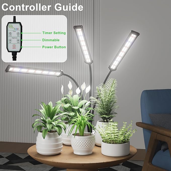 GooingTop Grow Light LED Gooseneck Lamp,Triple-Head Full Spectrum 222 LED Plant Lamp with Red Blue