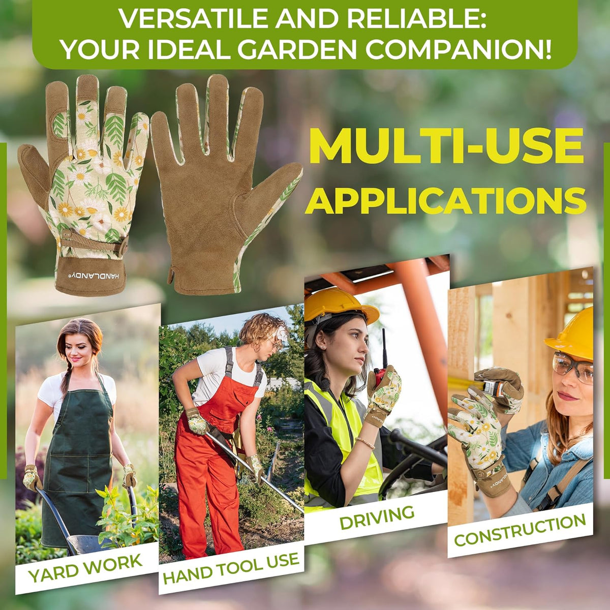 HANDLANDY Gardening Gloves for Women, Breathable Ladies Leather Garden Yard Gloves Best Gift for