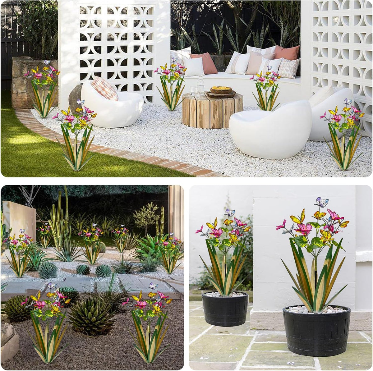 TOMBABY Garden Outdoor Butterfly Enlarge Thickened Wind Resistant Metal Agave Garden Art Metal