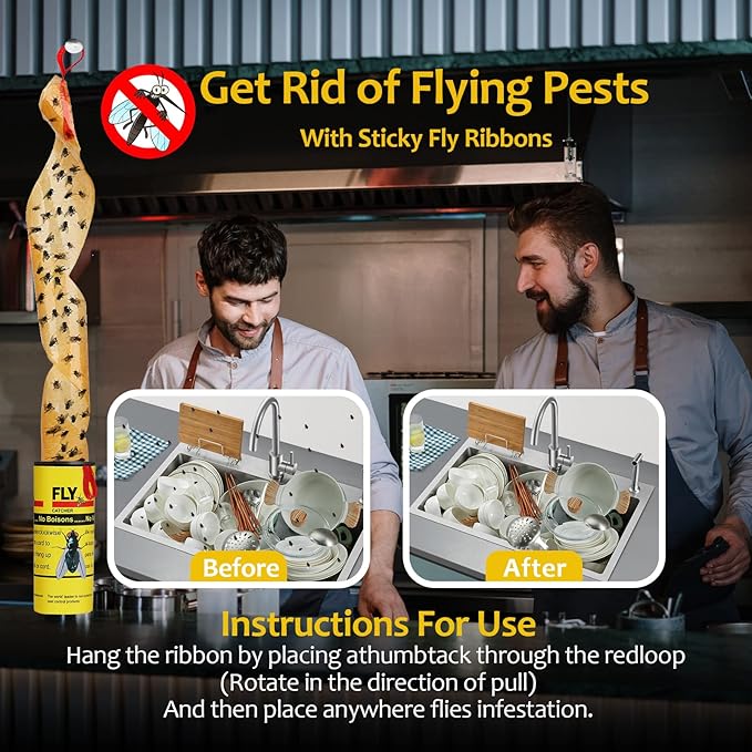Fly Traps for Indoors Outdoor, Fly Paper Strips Sticky Hanging, Fruit Fly Strips,Fly Tape Catcher