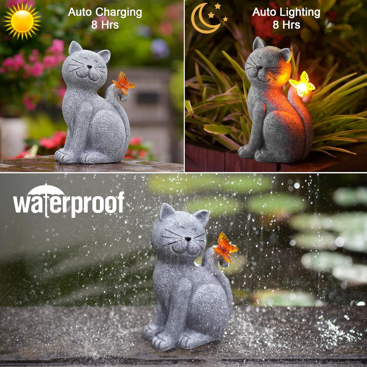 Nacome Cat Outdoor Statues for Garden: Outside Decor with Butterfly Clearance for Yard Art Lawn