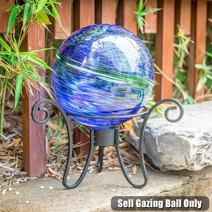 VCUTEKA Glass Outdoor Gazing Globe, Blue and Green Hand Painted Swirled Sphere for Patio Garden
