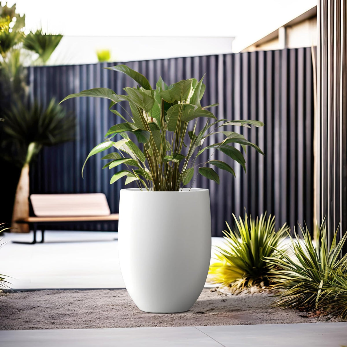 Kante 21.7" H Pure White Concrete Tall Planter, Large Outdoor Indoor Decorative Pot with Drainage