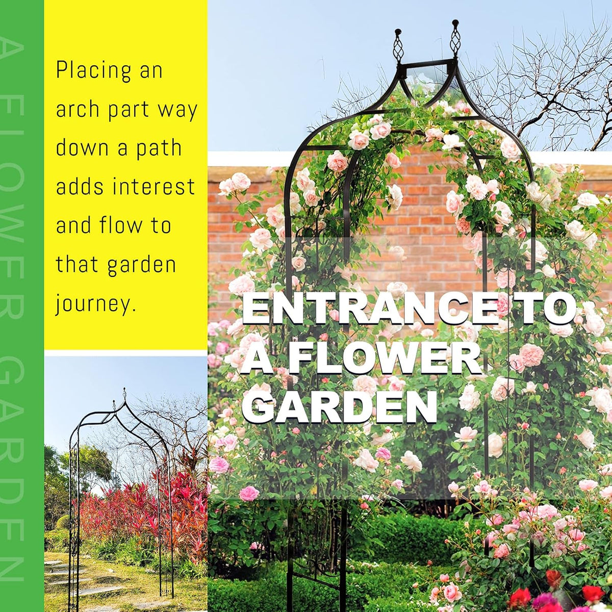 Garden Arch Trellis 14.2" L x 46.5" W x 98.4" H, Black Iron Arbor, Courtyard Arbor Trellis for