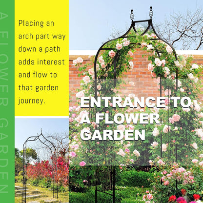 Garden Arch Trellis 14.2" L x 46.5" W x 98.4" H, Black Iron Arbor, Courtyard Arbor Trellis for