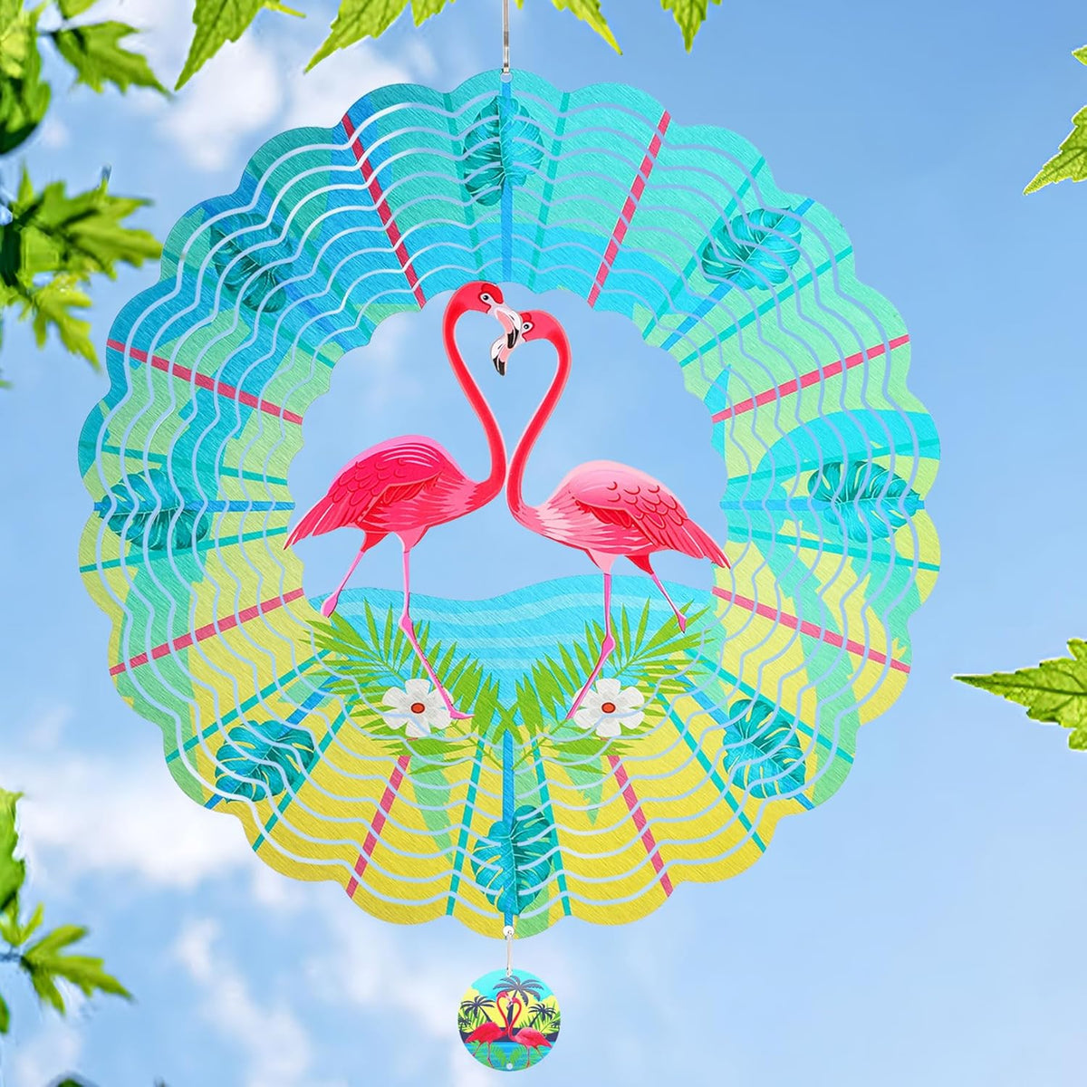 Flamingo Wind Spinners Garden Yard Decor Gift for Women Men, 12 Inch Outdoor Metal 3D Wind Spinner