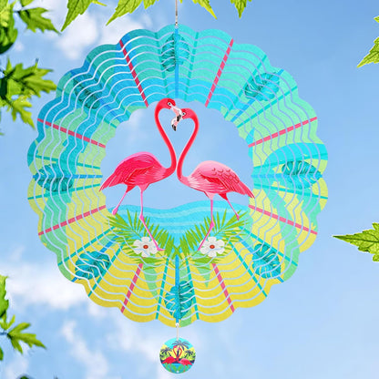 Flamingo Wind Spinners Garden Yard Decor Gift for Women Men, 12 Inch Outdoor Metal 3D Wind Spinner