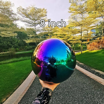 Rainbow Gazing Globe Mirror Ball in Stainless Steel, Shiny Hollow Sphere Sparkling Housewarming