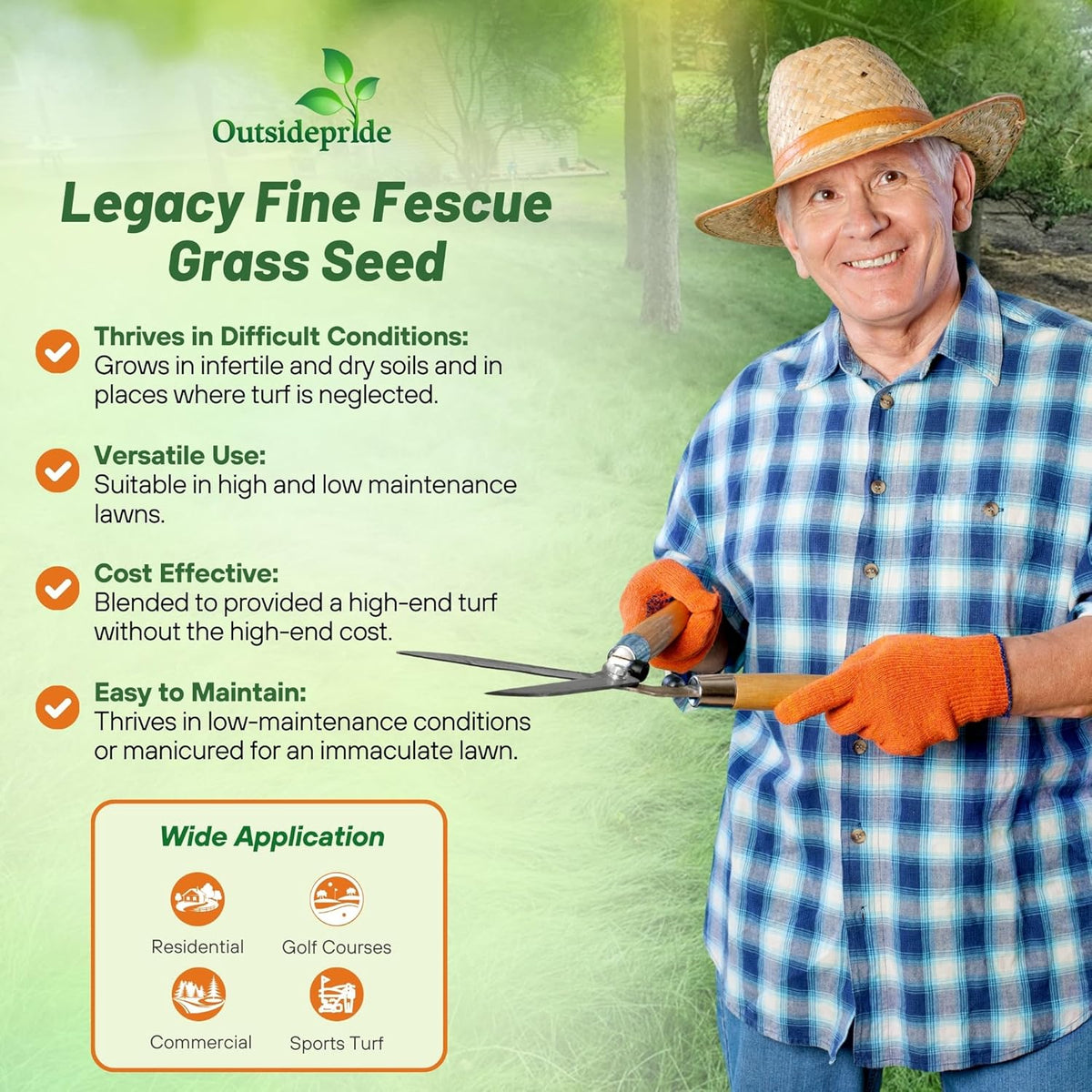Outsidepride Legacy Fine Fescue Grass Seed Mix - 10 lbs. Shade & Sun Tolerant Blend of Hard Fescue