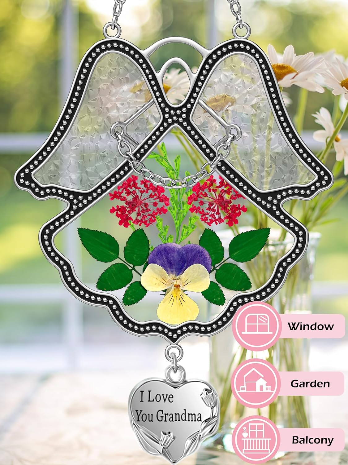 KY&BOSAM Gifts for Nana I Love You Grandma Angel Suncatcher Stained Glass Suncatchers for Window