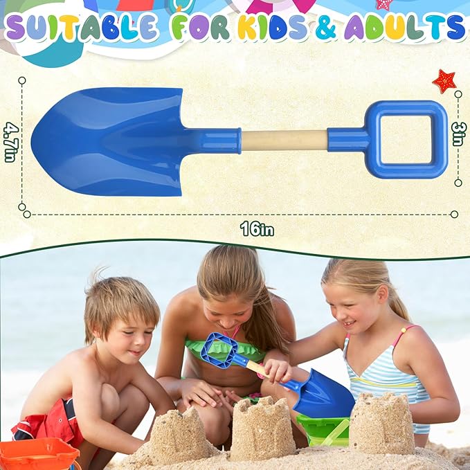 16inch Beach Sand Shovels Toys for Kid Adult, 3PCS Sturdy Long Wooden Spade Gardening Tool Kits
