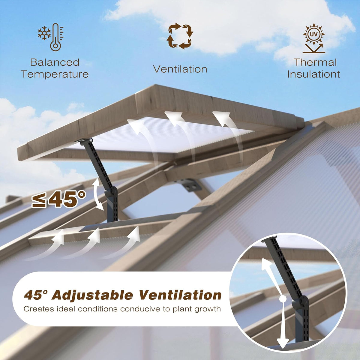 Mupater 6'x12' Wooden Polycarbonate Greenhouse,Outdoor with Ventilated Window and Lockable Door