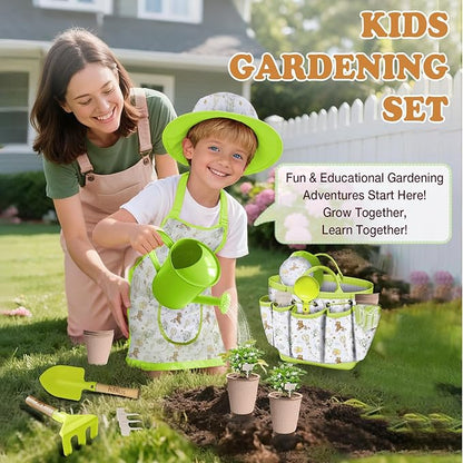 Kids Gardening Tool Set 18PCS Kids Toddler Gardening Set Includes Tote Bag Watering Can Apron Hat