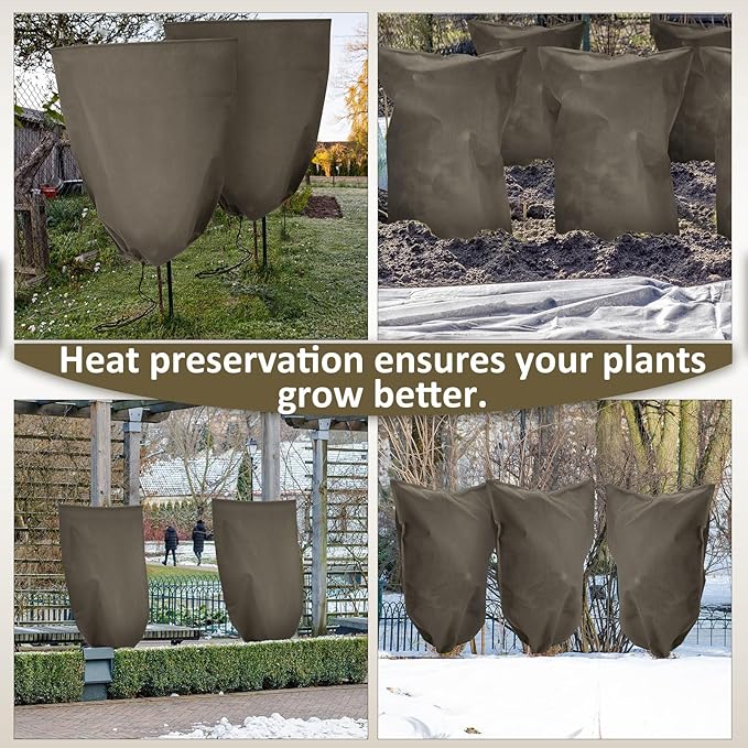 12 Packs Winter Plant Covers Freeze Protection Drawstring Tree Cover 23.62 x 31.5 in Large Reusable