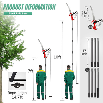 Suchtale 10ft Pole Saw, Manual Tree Pruner with Sharp Steel Blade, Trimmer with Scissors and High