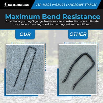 Sandbaggy USA Made 6-inch Landscape Staples - Garden Stakes - Landscaping Fabric, Netting, Sod
