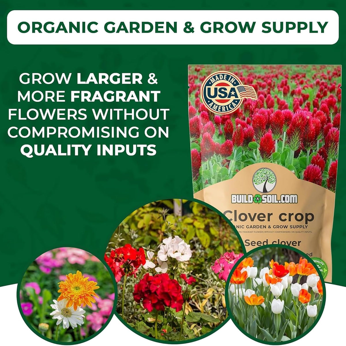 BuildASoil No-Till Clover Seed Cover Crop Blend 12 Species Cover Crop Seed Mix Premium Clover Seeds