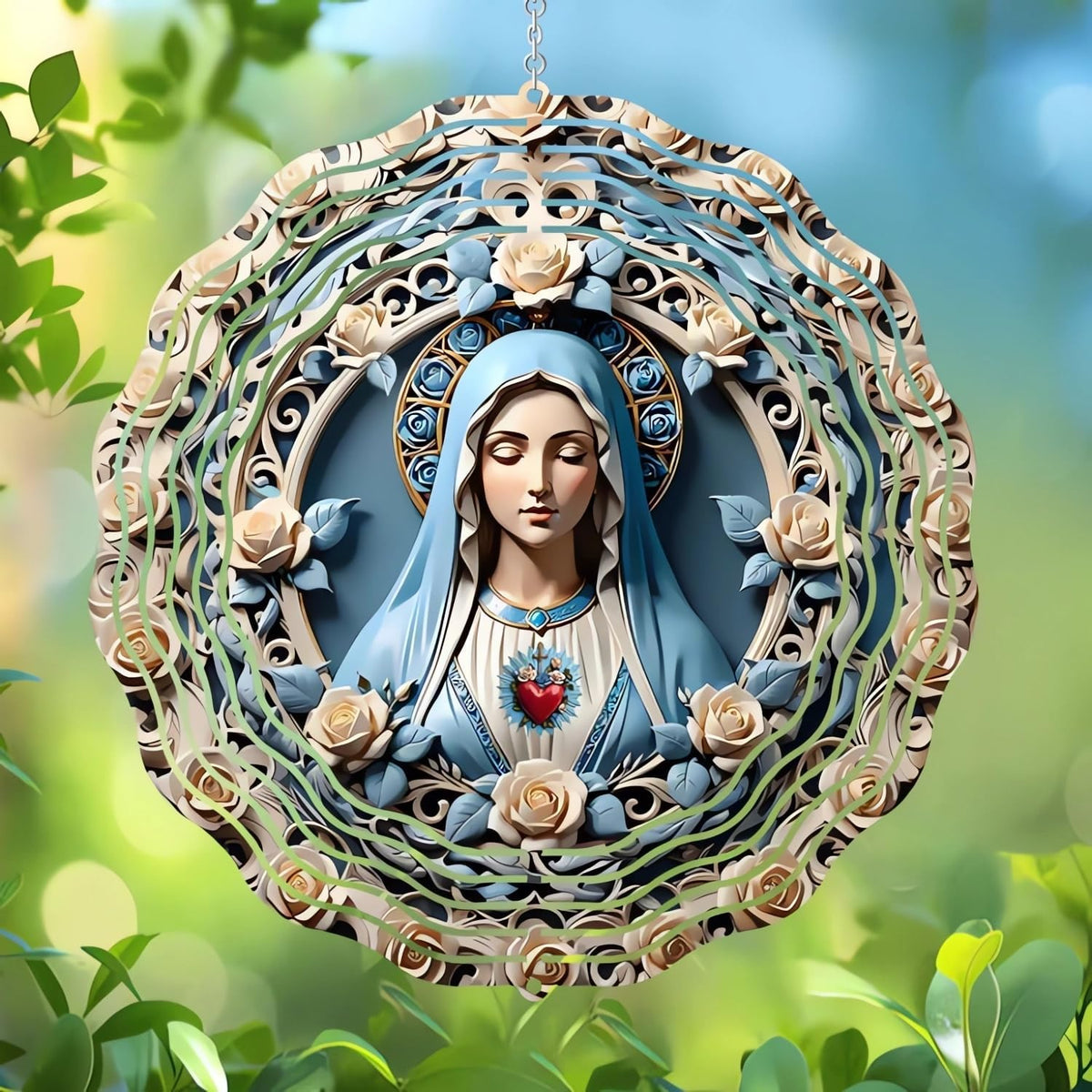 Sacred Heart of Mary - Wind Spinners 2026 New Wind Chimes for Outside 3D Metal Windmill Hanging