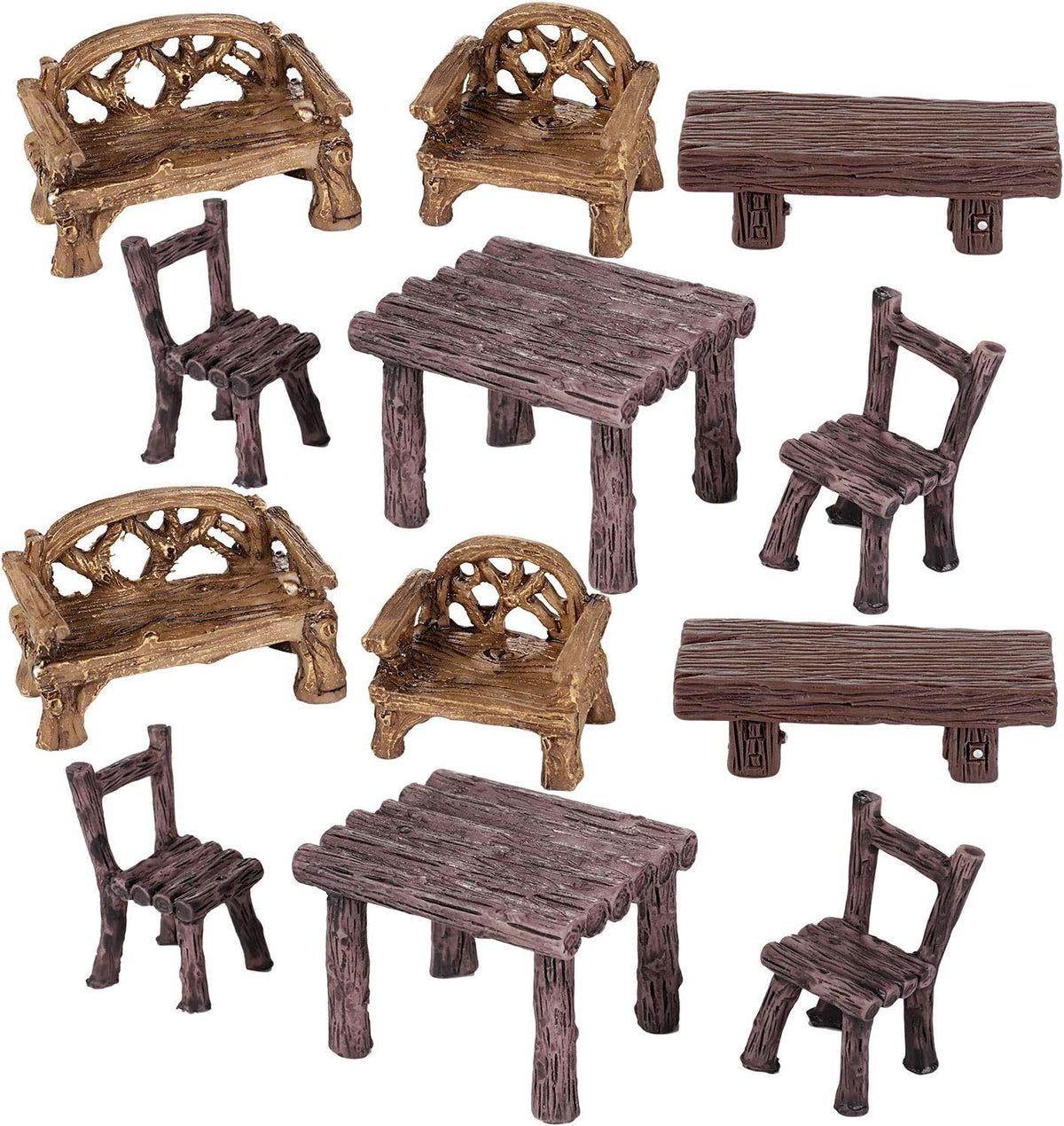 Skylety 12 Pieces Garden Furniture Ornaments Miniature Table and Chairs Set Village Micro Resin