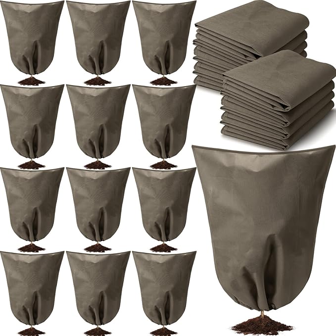 12 Packs Winter Plant Covers Freeze Protection Drawstring Tree Cover 23.62 x 31.5 in Large Reusable