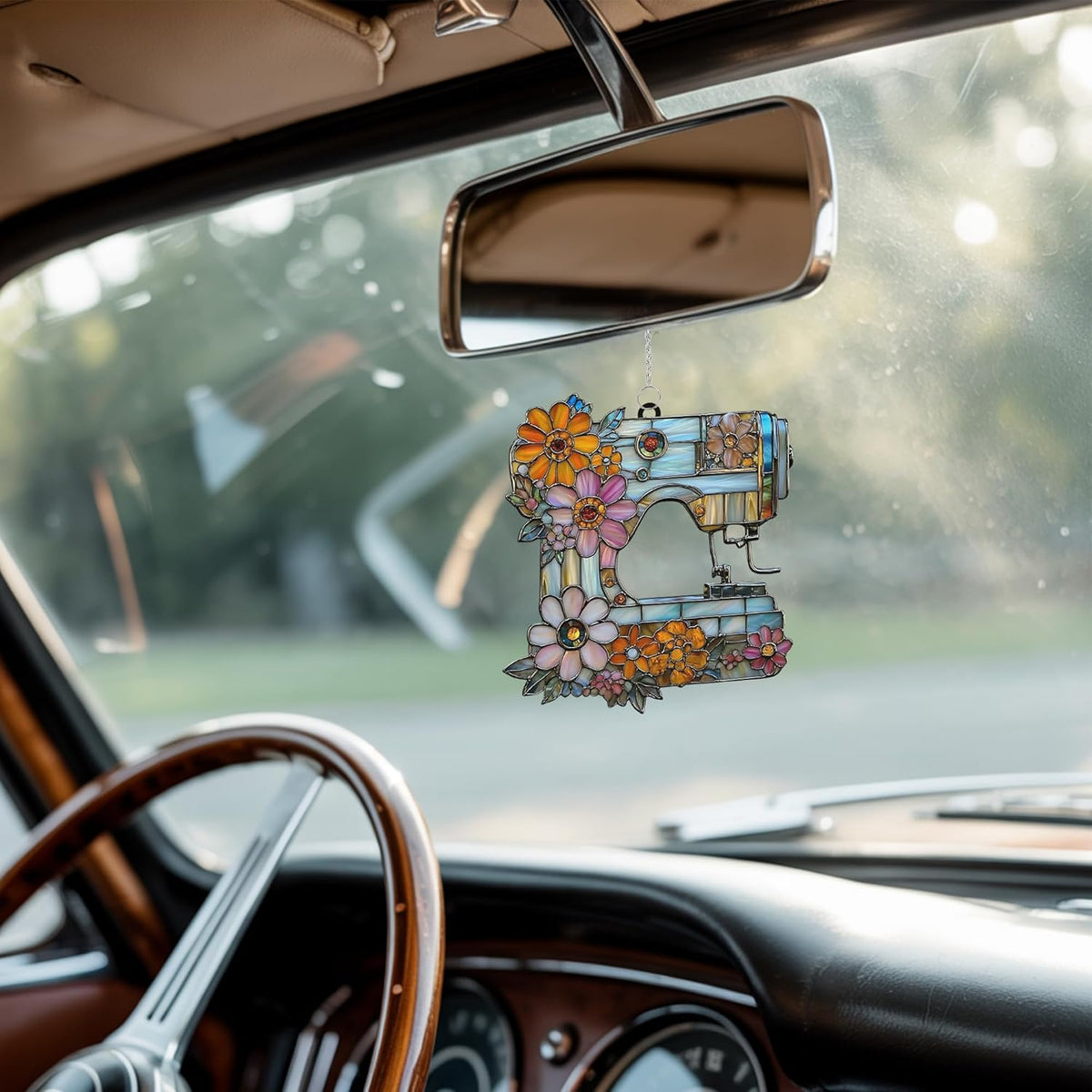 Vintage Sewing Machine Acrylic Suncatcher Stained Glass Effect Window Car Hanging Christmas