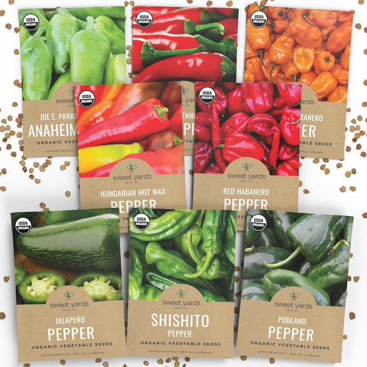 Organic Hot Pepper Seeds Variety Pack - 8 Individual Packs - 2025 Season - Habanero, Jalapeno