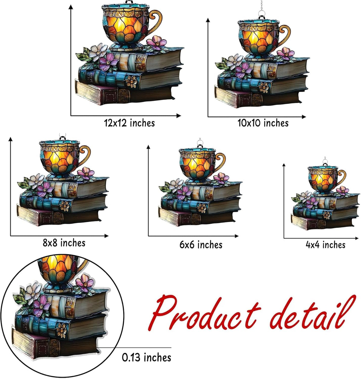 Bookish Teacup Acrylic Suncatcher Stained Glass Effect Window Car Hanging Christmas Ornament Indoor