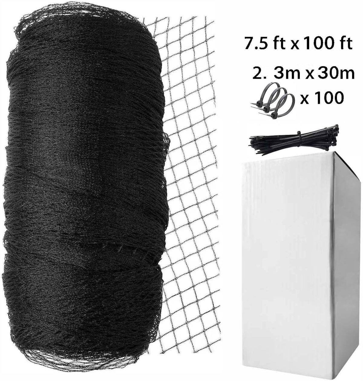 Garden Netting, 7.5ft x 100ft Black Bird Netting Heavy Duty,Rabbit,Squirrels,Anti Birds,Larger