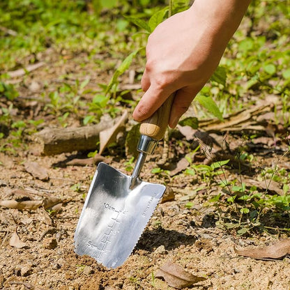 Berry&Bird Garden Serrated Planting Trowel, Multifunctional Shovel with ash Wood and Stainless