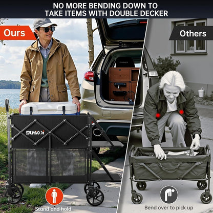 Double Decker Wagon 320L Large Capacity 400LBS Collapsible Sports Utility Cart with Big