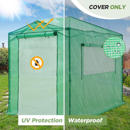 EAGLE PEAK Replacement Cover for 8x6 Portable Pop up Greenhouse, Dual Roll-up Zipper PE Door &