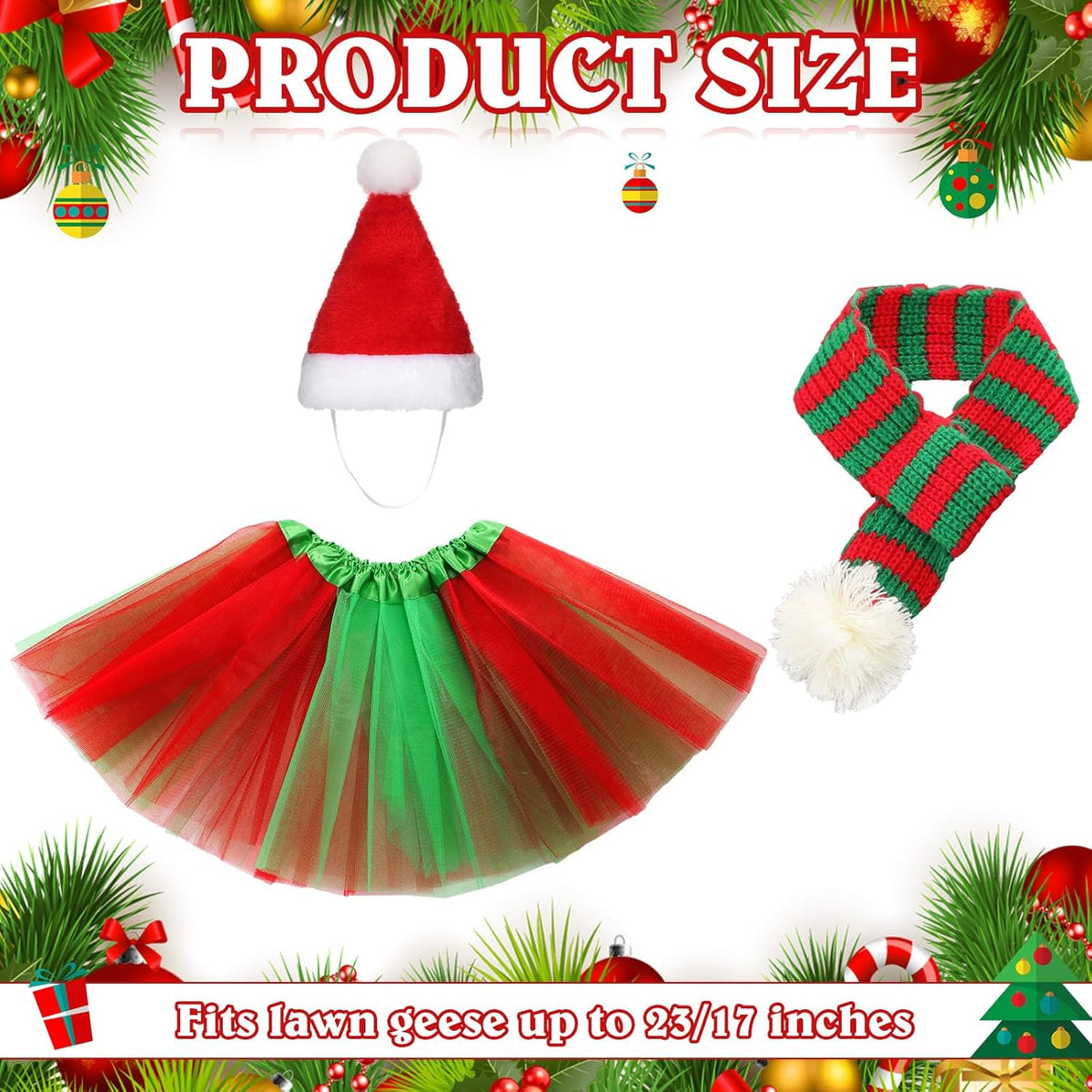3 Pcs Christmas Porch Goose Outfit for 23'' Lawn Porch Goose Statue Clothes Santa Hat Tutu Costume