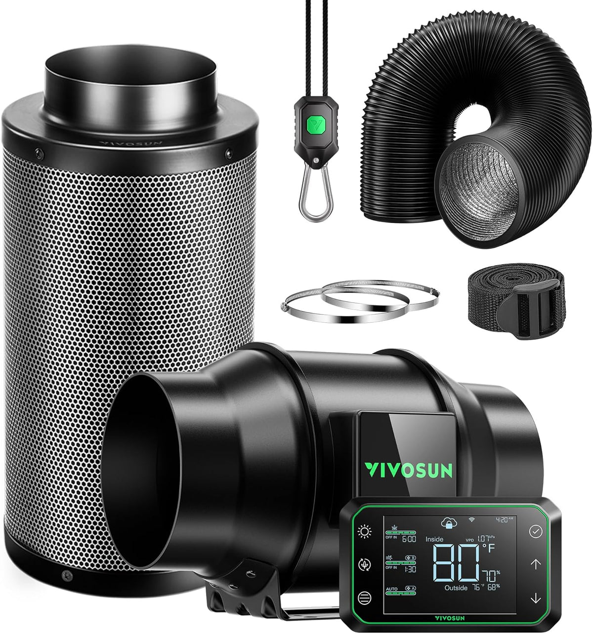 VIVOSUN Smart Air Filtration PRO G6 Kit 6", AeroZesh G6 Inline Duct Fan w/GrowHub E42A Temp.
