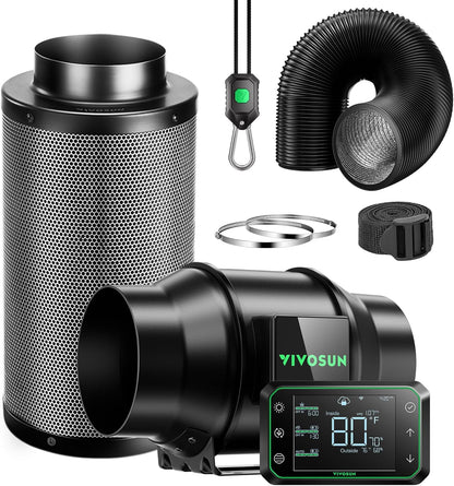 VIVOSUN Smart Air Filtration PRO G6 Kit 6", AeroZesh G6 Inline Duct Fan w/GrowHub E42A Temp.