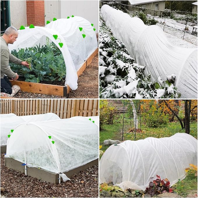Plant Covers Freeze Protection Kit, 10 x 30Ft Frost Cloth and 6Pcs Fiberglass Garden Hoops 1oz/yd²