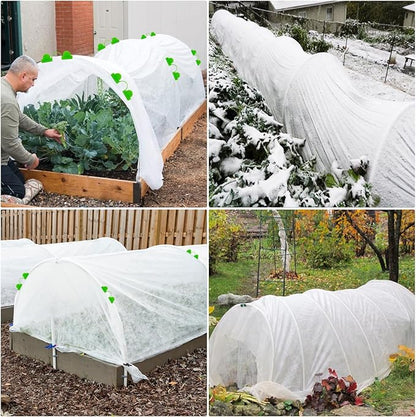 Plant Covers Freeze Protection Kit, 10 x 30Ft Frost Cloth and 6Pcs Fiberglass Garden Hoops 1oz/yd²