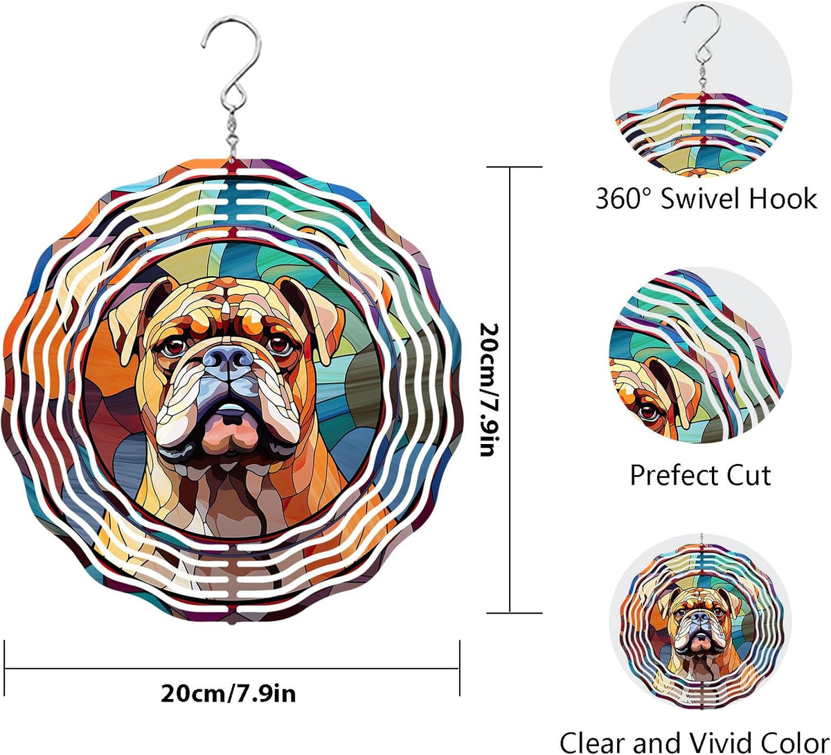 Bulldog Dog Wind Spinners Outdoor Dog Memorial Gifts, 3D Metal Kinetic Hanging Garden Wind Spinner