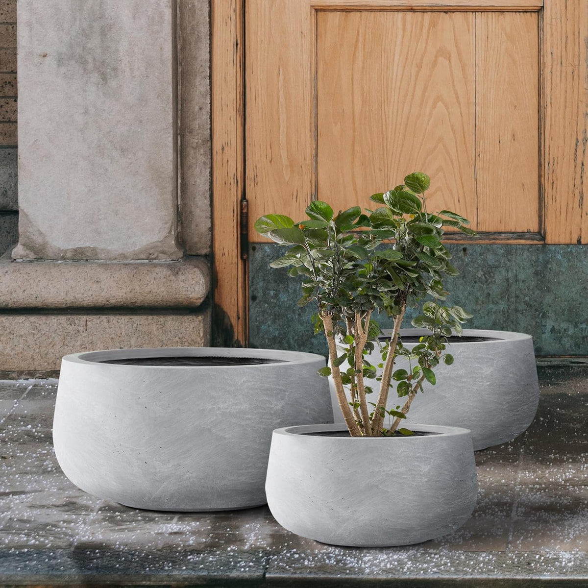 Kante 19.6",15.7",11.8" Dia Round Concrete Planters Set of 3, Cement Plant Pots with Drainage Hole
