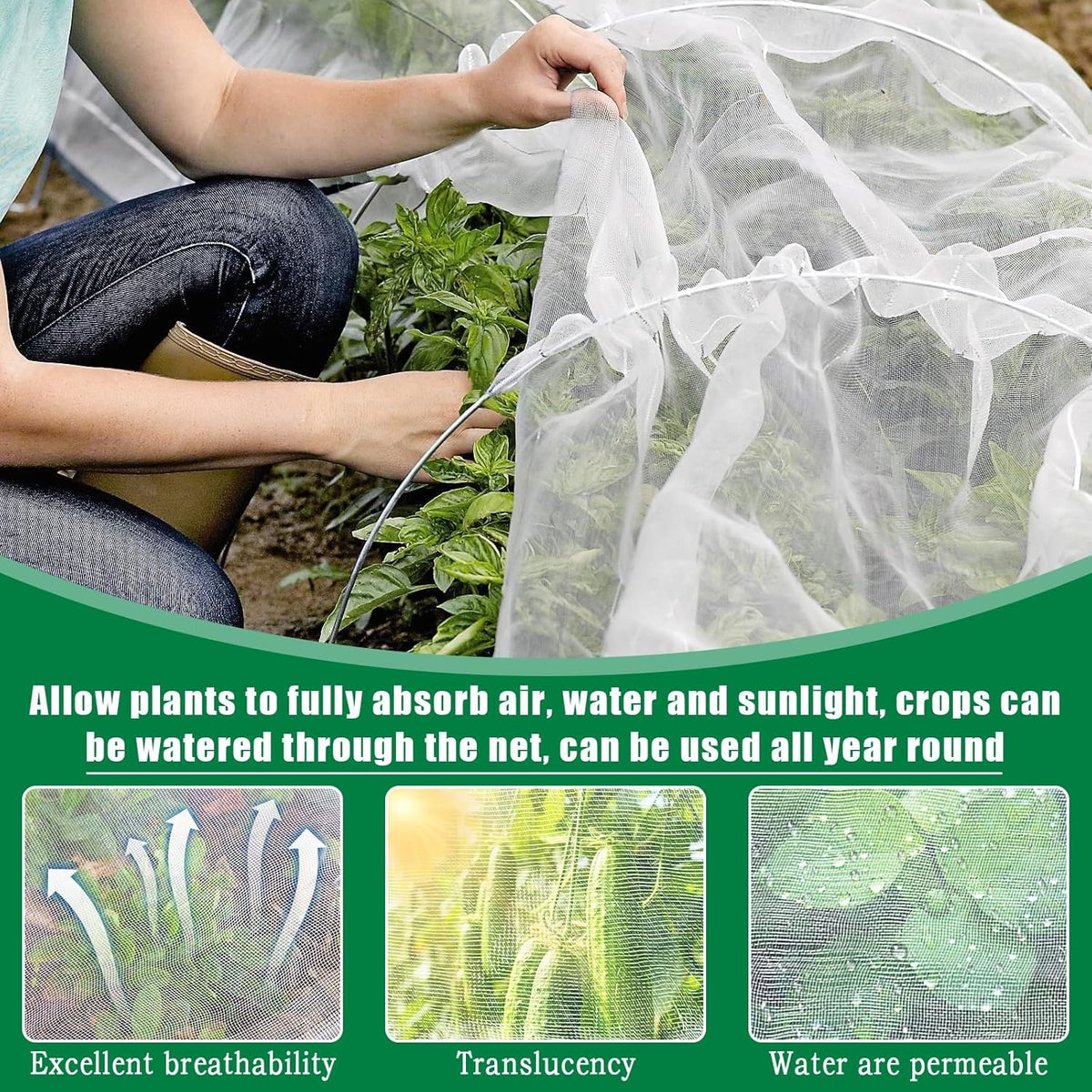 10 X 50 FT Garden Mesh Netting Pest Barrier for Raised Beds, Fruit Tree Netting for Cicadas, Bird
