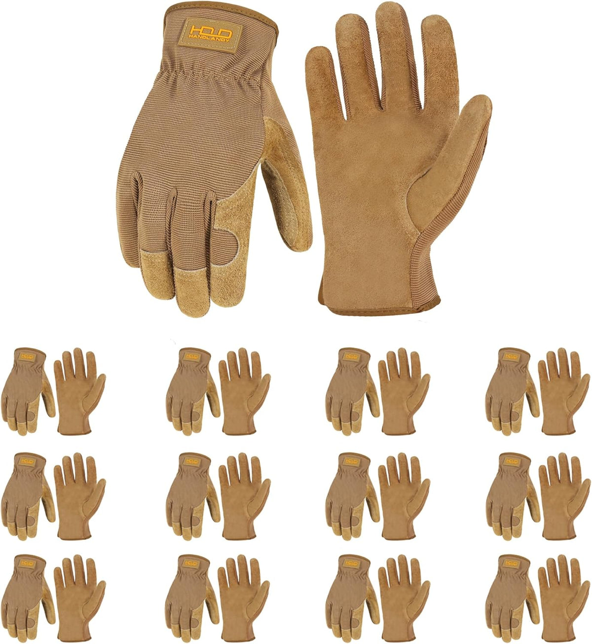 HANDLANDY Men Leather Gardening Gloves, Utility Work Gloves for Mechanics, Construction, Driver