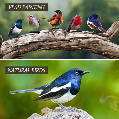 HUYIENO 5PCS Vivid Metal Birds Fence Decor Color Painted Outdoor Garden Natural Bird 2D Sculptures