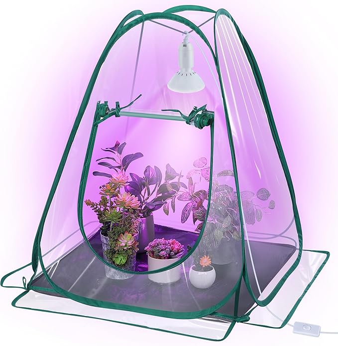 Meonum Mini Greenhouse with 10W 200 LED Grow Light Bulbs for Indoor, 27" x 27" x 30" Pop Up Small