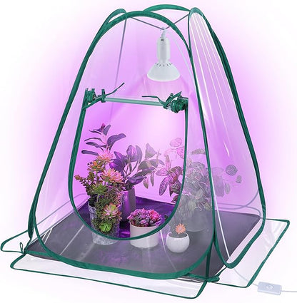 Meonum Mini Greenhouse with 10W 200 LED Grow Light Bulbs for Indoor, 27" x 27" x 30" Pop Up Small