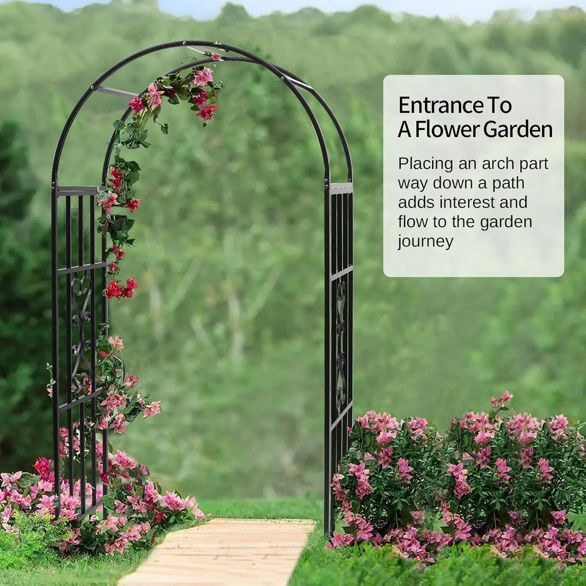 Arbors, Curved Metal Endurable Iron Trellis Plants Stand Use for Outdoor Garden Arbor Climbing